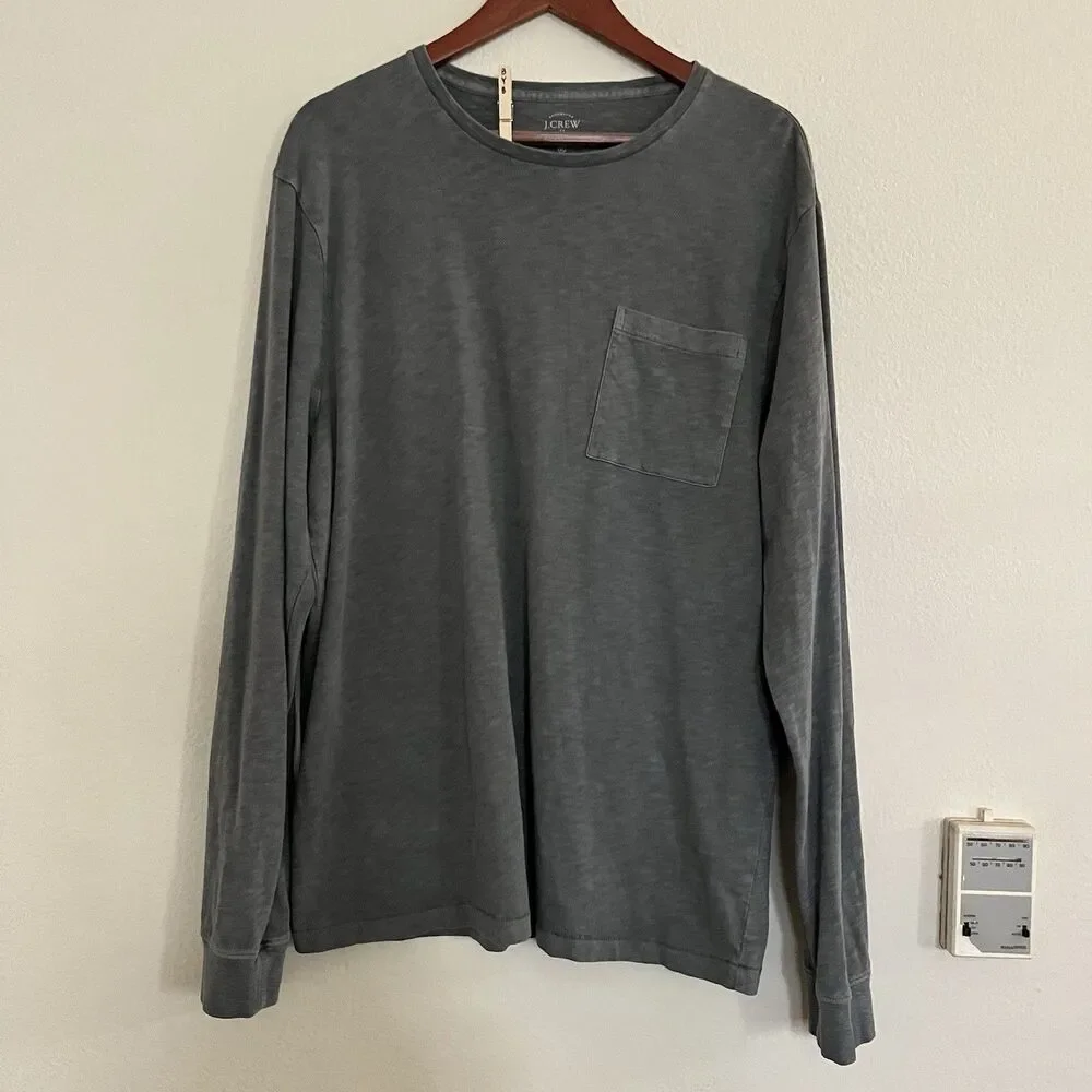 J.Crew Mens Gray Garment Dyed Slub Cotton Crew Neck Pocket Tee T-Shirt SZ XL